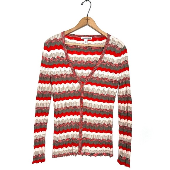 Cotton By Autumn CashmereChevron Stripe V-neck Cardigan Sweater